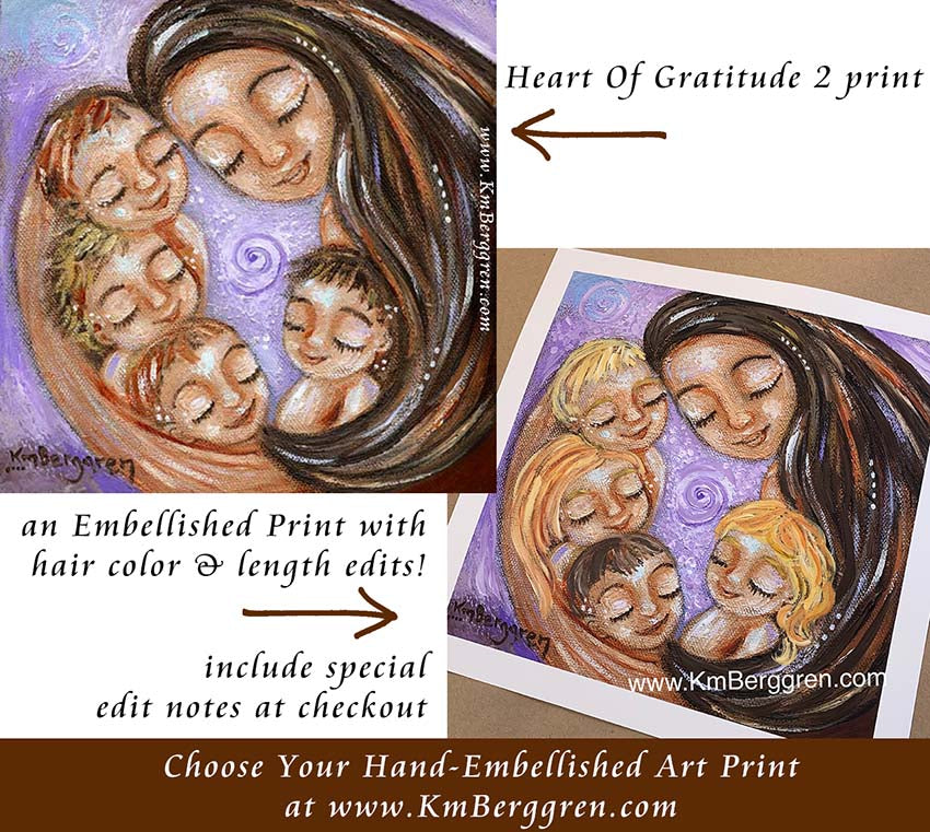 choose an embellished print to customize eye colors and hair color and length, mother and child art by kmberggren