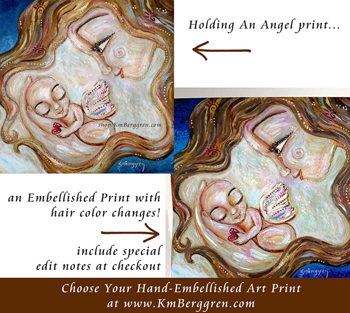 personalized art print, customize colors on art print, custom hair and eye colors, mother sleeping with two children art print - embellish for hair and eye color changes