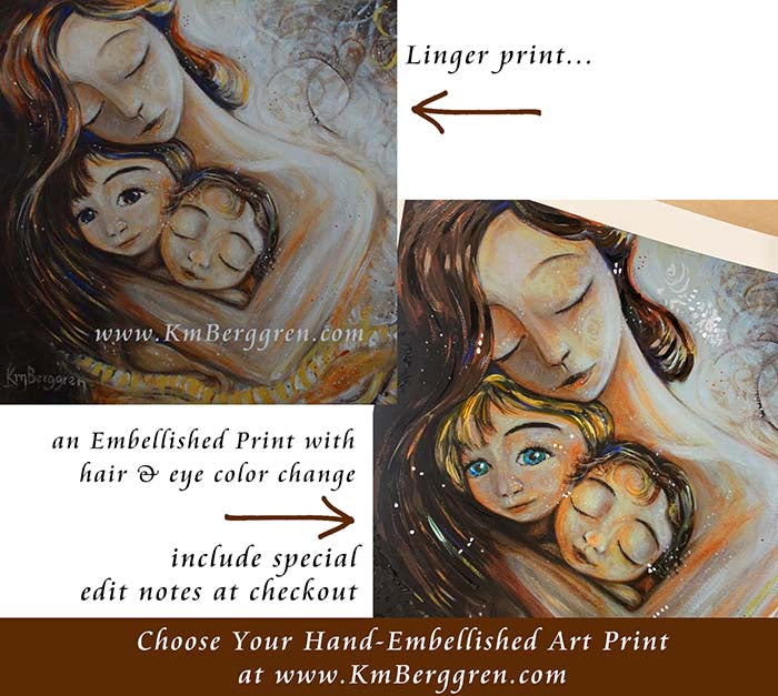 Embellished-Print-Home 700 × 627px personalized art print, customize colors on art print, custom hair and eye colors, mother sleeping with two children art print - embellish for hair and eye color changes