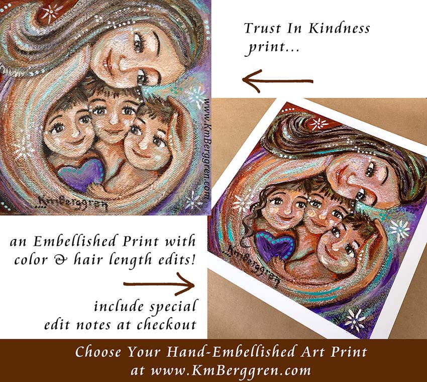 choose an embellished print to customize eye colors and hair color and length, mother and child art by kmberggren