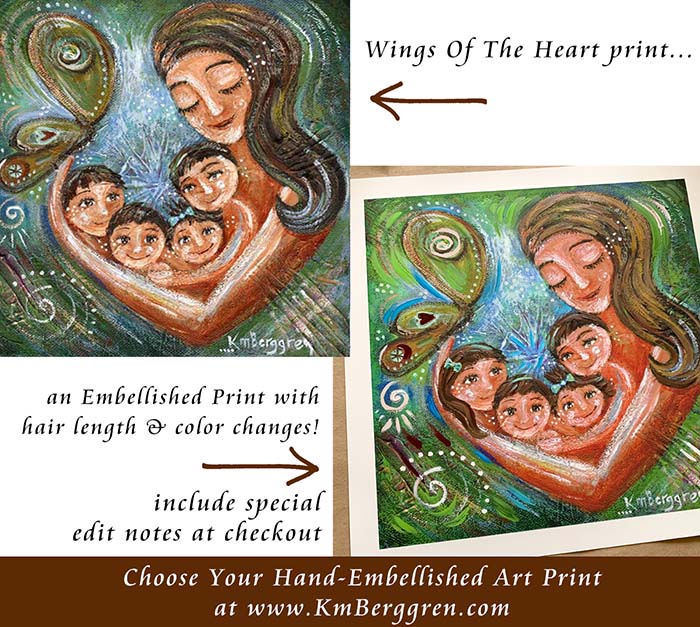 personalized art print, customize colors on art print, custom hair and eye colors, mother sleeping with two children art print - embellish for hair and eye color changes