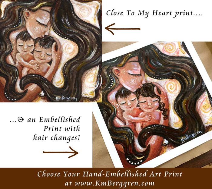 personalized art print, customize colors on art print, custom hair and eye colors, mother sleeping with two children art print - embellish for hair and eye color changes