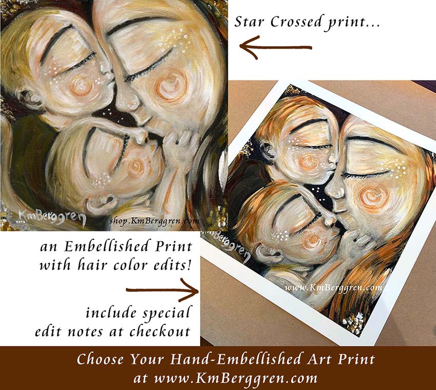 choose an embellished print to customize eye colors and hair color and length, mother and child art by kmberggren
