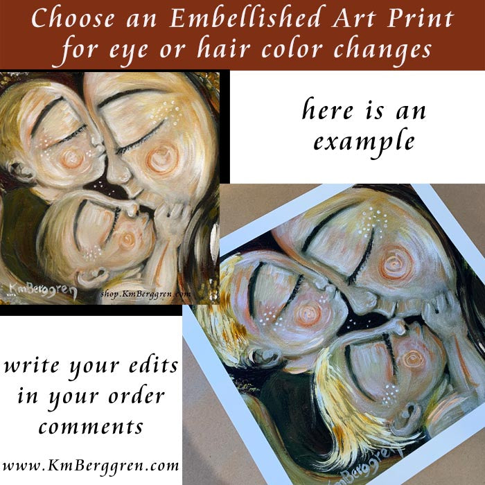 choose an embellished print to customize eye colors and hair color and length, mother and child art by kmberggren