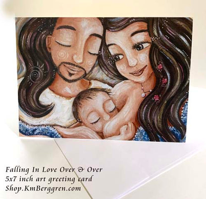 father and mother nursing baby boy greeting card