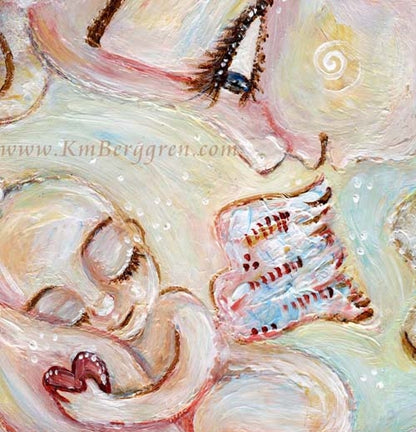 detail of baby angels face in KmBerggren art print
