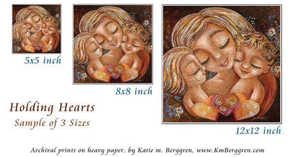 Holding Hearts - Mother Cradling Two Children Art Print