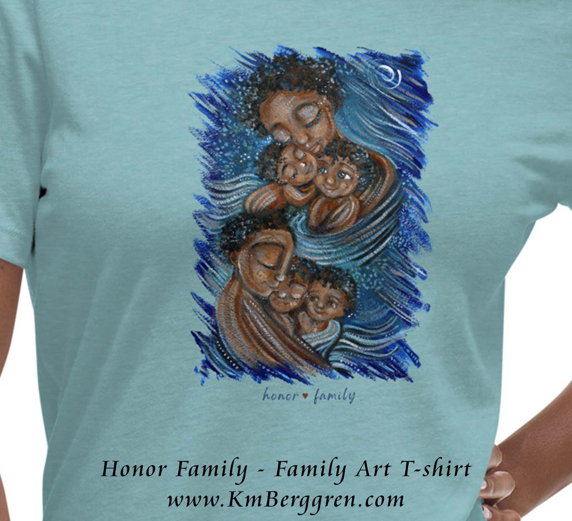 mother and child t-shirt, mom baby shirt, graphic tee motherhood, mother and kids graphic tee, mother child teeshirt, mama baby tee, baby mama t-shirt, tshirt motherhood, gift shirt for mom, wearable art for mom, new baby gift, new mom shirt, new mom gift, kmberggren art on shirts, art clothing, family of color shirt, women of color art, black family on tshirt, painting of black family, 