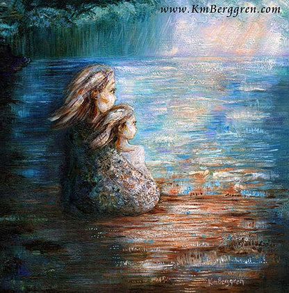 Hope Persists - Mother & Daughter on Dreamy Beach Art Print