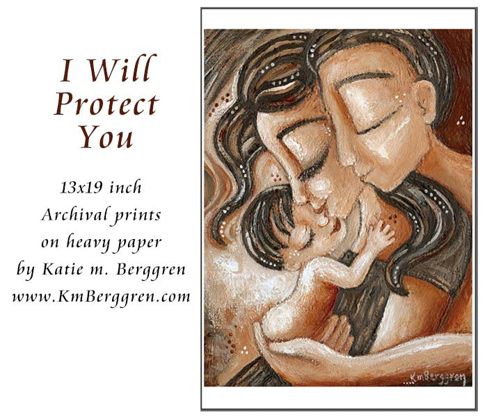 print size options New father gift, warm art of mother and father with new brown haired baby