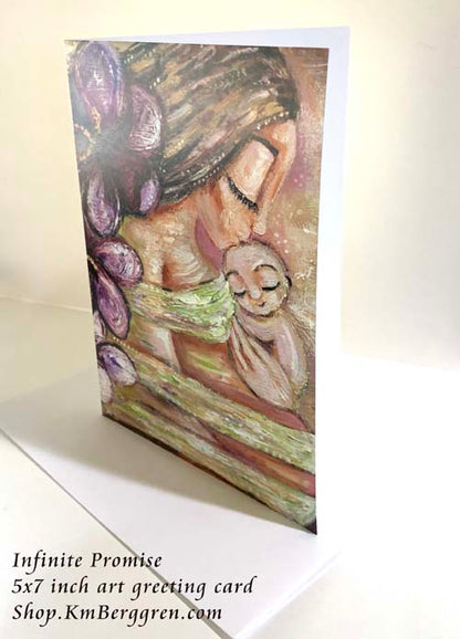mother with brand new baby and flowers, greeting card gift for new mom