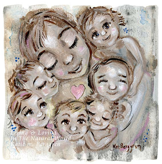 woman with six kids, mother of 6, grandma of 6, six grandchildren artwork, art print six kids, mom of 6 art, gift for mom of 6