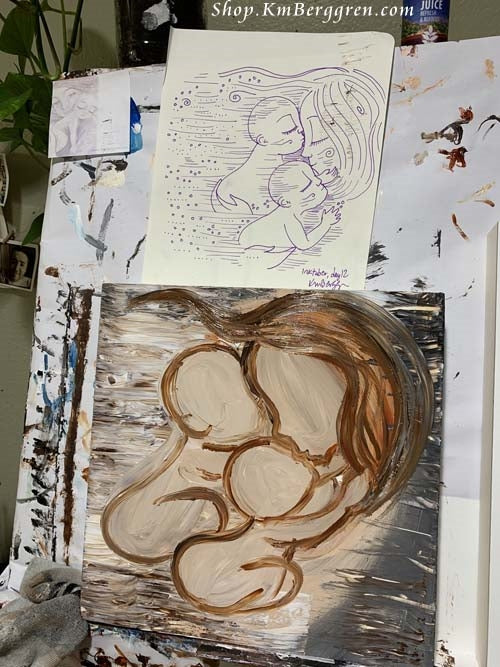 process of KmBerggren painting on the easel
