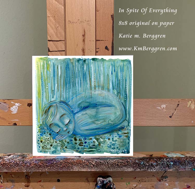 emotional art, sad woman painting, rain painting, raining blue art, emotional artwork, depression painting, hope painting