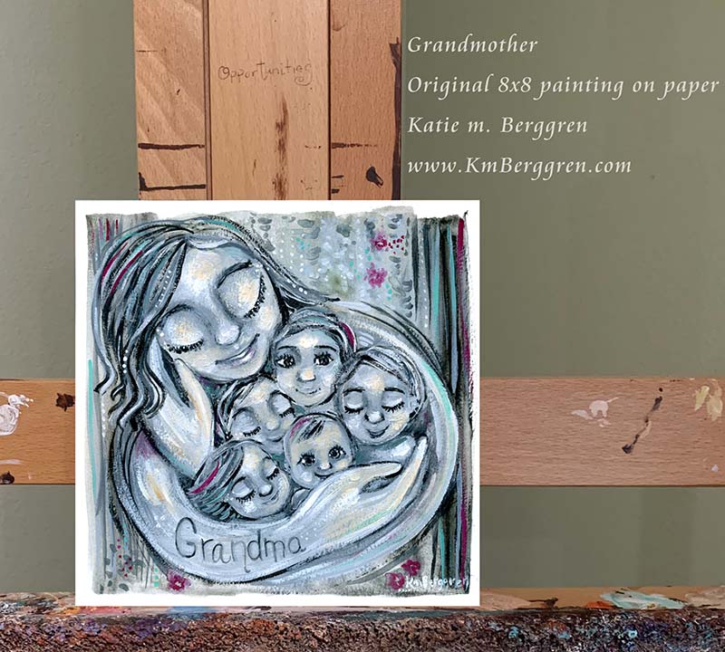 grandma gift for mothers day, gift for grandma from five kids, grandmother of five art, grandma painting