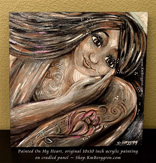 original painting on wood panel by kmberggren about mother waiting for conception