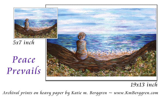 lone woman in solitude at the beach, woman overlooking the ocean from the bluff, peaceful painting of woman, solo woman meditation time alone artwork by kmberggren, inspirational female art blue ocean with green grass painting