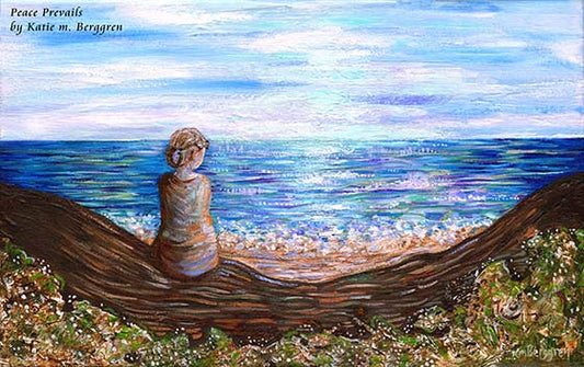 Peace Prevails - Woman Overlooking Peaceful Ocean Art Print
