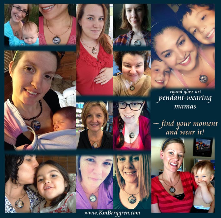 mothers wearing their motherhood pendants created by Katie m. Berggren