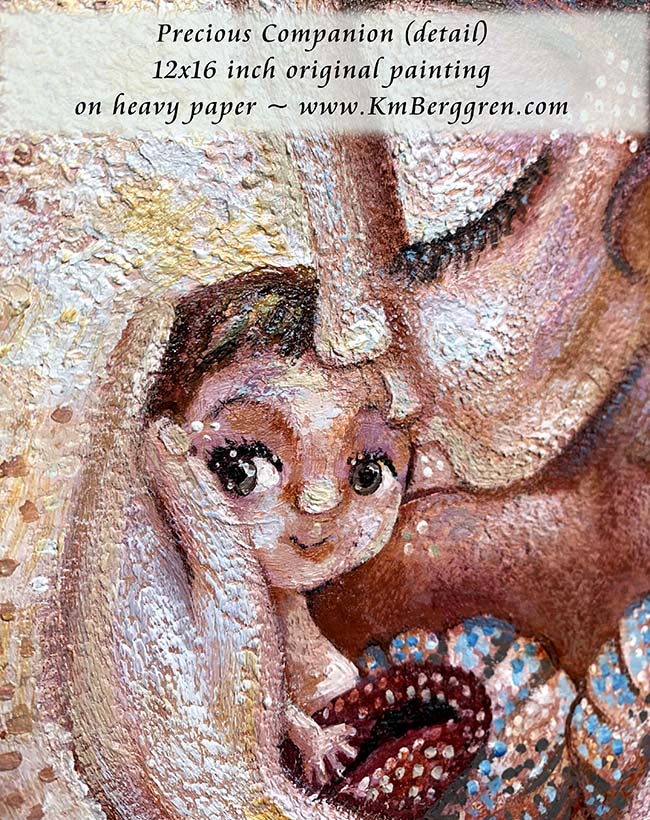 Mermaid Mother & Tiny Mermaid Baby Magenta Original Painting - KmBerggren