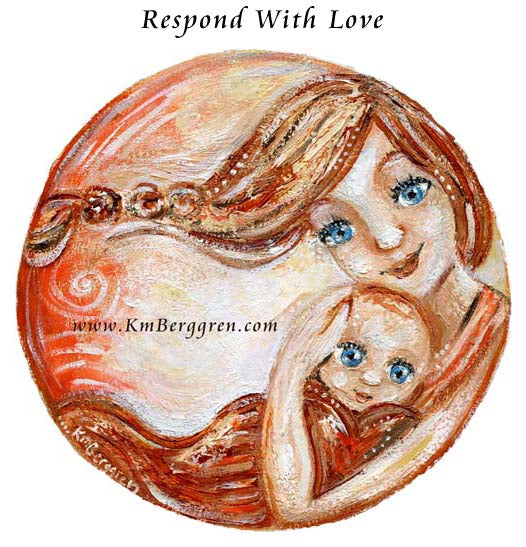 red haired mom, red hair baby, mommy with red hair, ginger baby, ginger mom, red hair blue eyes, crystal blue eye baby, mom and baby blue eyes art print, round art, circle painting