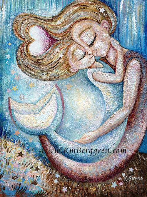 Dancing Mother & Daughter blonde Mermaid art print - KmBerggren