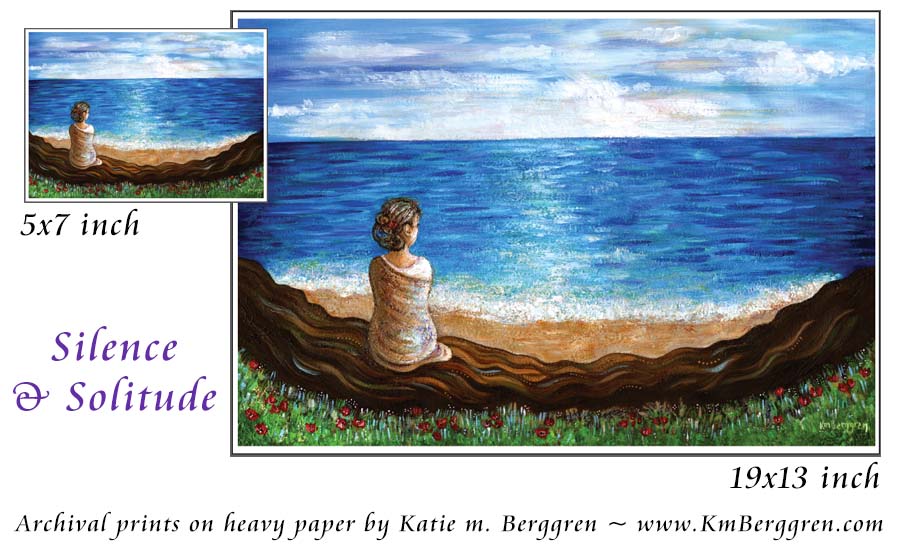 Silence & Solitude - Woman Overlooking Peaceful Ocean Art Print