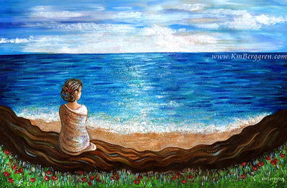 Silence & Solitude - Woman Overlooking Peaceful Ocean Art Print