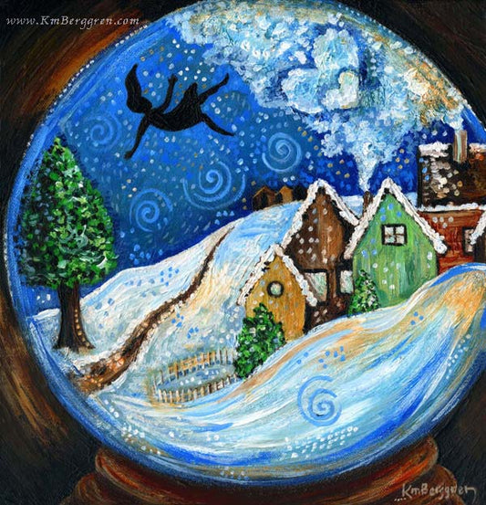 woman falling from the sky in a snow globe world because of despair, artwork by KmBerggren from the Carry You With Me book by Alanna Knobben