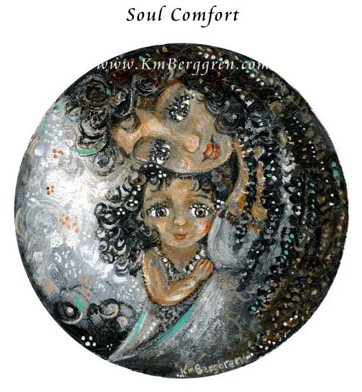 african american mother and daughter, dreadlocks painting, art with black hair mom daughter, celebrating diversity, natural beautiful african woman, brown eyes, black eyed woman and child, round art, circle painting