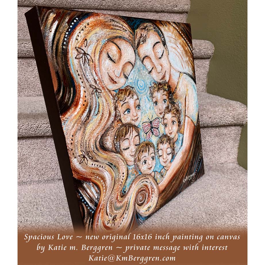 ►ONE AVAILABLE!◄ Spacious Love - Change Eye & Hair Colors - Original 16x16 Mother, Father and 6 Kids Painting