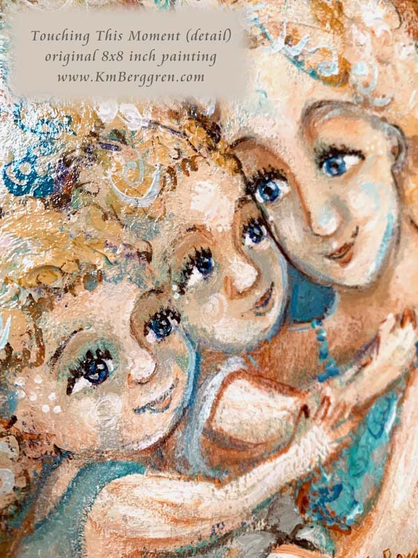 ►ONE AVAILABLE◄ Touching This Moment - Original 8x8 Curly Mother Painting on Paper