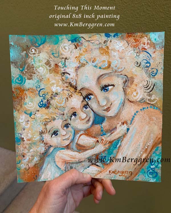 ►ONE AVAILABLE◄ Touching This Moment - Original 8x8 Curly Mother Painting on Paper