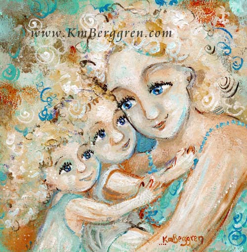 ►ONE AVAILABLE◄ Touching This Moment - Original 8x8 Curly Mother Painting on Paper