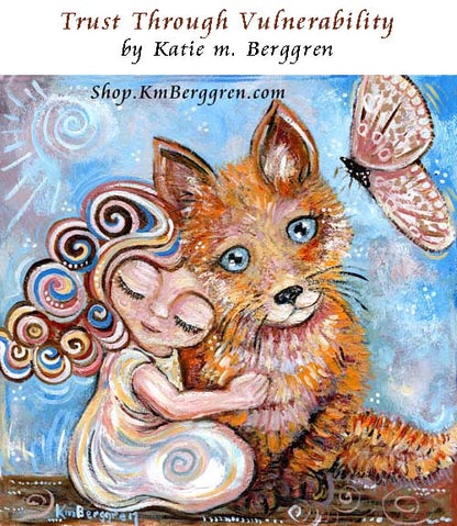 little girl with fox and pink butterfly art print, gift for mom of a little girl, whimsical animal artwork for a little girls bedroom