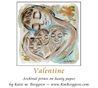 mother of three children, gift for mom of three, cradling three kids, kmberggren art, mother's day gift for mom and three kids, gift for mom from three kids, warm art, natural earth color art