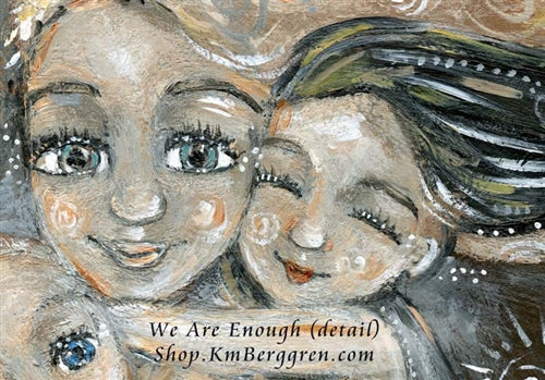 close up detail of motherhood painting art print by KmBerggren