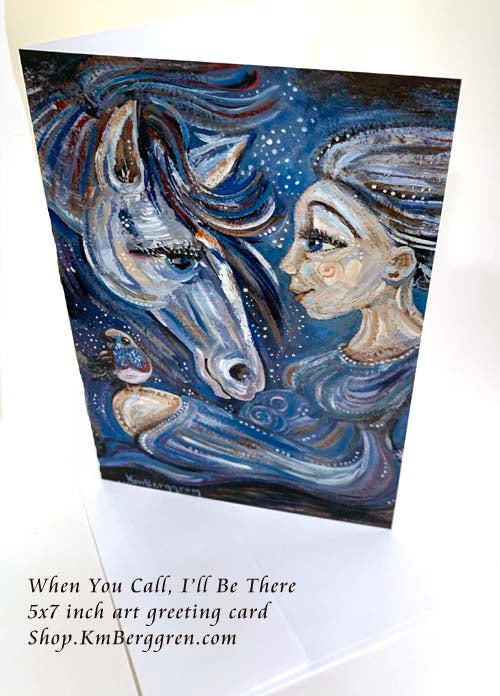 horse therapy artwork, greeting card of horse and pregnant woman