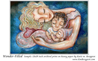 sample 13x19 inch print for KmBerggren artist mother, big brother and baby sister painting print