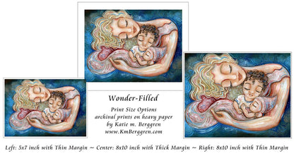 size options for KmBerggren artist mother, big brother and baby sister painting print