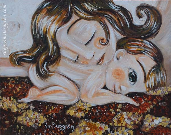 mother sleeping with child art