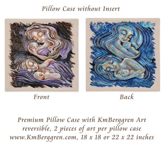 premium pillow case with kmberggren art, reversible, linen feel, high quality, vibrant colors, easy gift for mom, home decor motherhood art