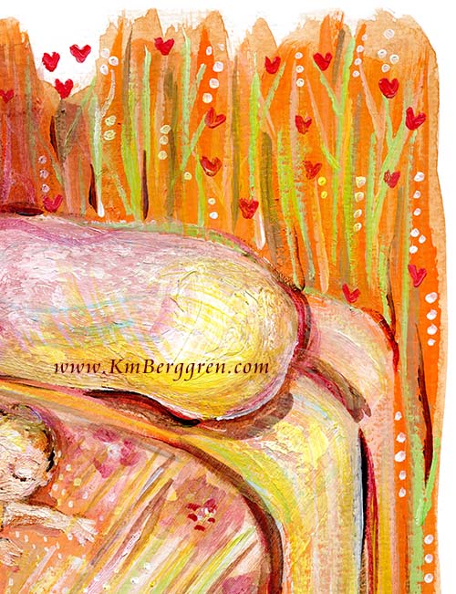 baby sleeping on bed painting, love grows painting, flower painting, sleeping baby painting, warm art flower baby art