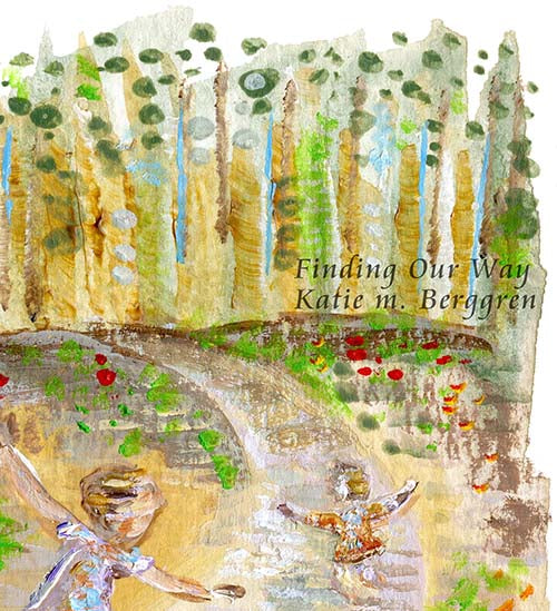 young child running on a path, homeschool gift, freedom child artwork, painting of forest and trees, unschooling art