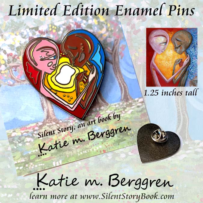 enamel pin, collectible pin, collectable pin, collectable button, art pin, lapel pin, collectable art pin, collectible art pin, silent story pin, pin from graphic novel art, artist pin, ghosted by a friend, friendship loss, friend breakup, loss of friend, bad friend, fair weather friend, art book by Katie m. Berggren
