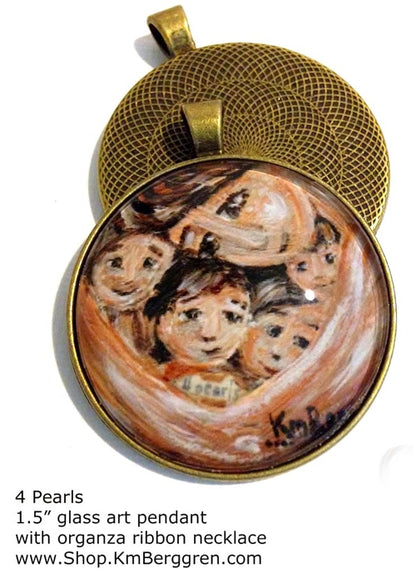 mother cradling four children glass art pendant handmade by the artist