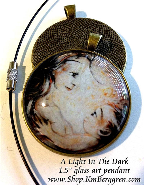 mother nursing baby in the night glass art pendant handmade by the artist