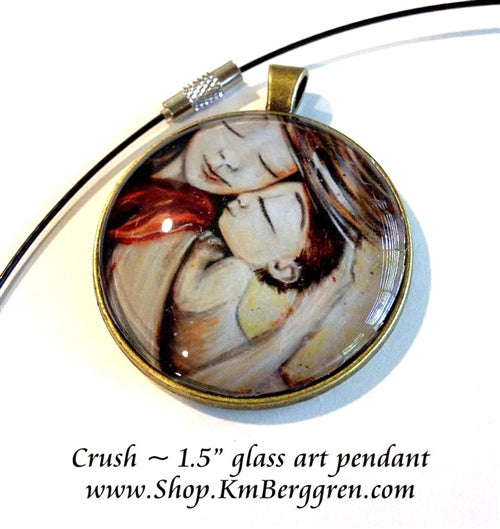 silver or bronze glass art pendant 1.5 inches across handmade by the artist