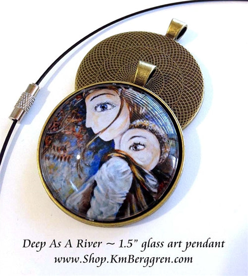 mother and baby glass art pendant 1.5 inches across handmade by the artist
