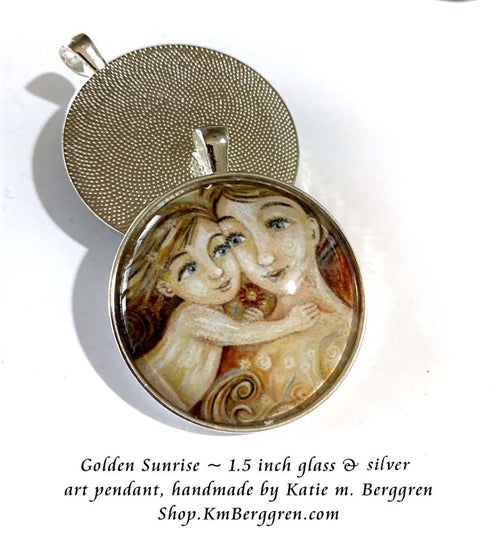 silver glass art pendant of Golden Sunrise handmade by Katie m. Berggren